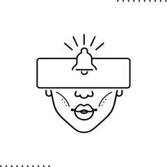 submit button with bell button and half face woman, subscribe vector icon in outline
