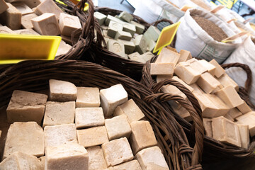 Bittim soaps selling in baskets in the grand bazaar kemeralti izmir turkey