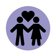 together, relationship friendly romantic pictogram, couple holds hands heart love block silhouette icon