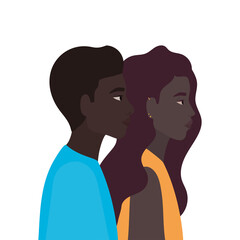 black woman and black man cartoon in side view vector design
