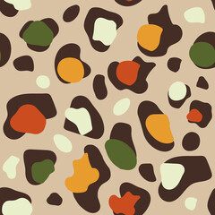 Fototapeta na wymiar Boho leopard colorful modern seamless pattern. Vector textile design mid century modern bohemian