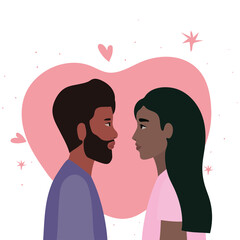 black couple of woman and man in side view in front of heart vector design