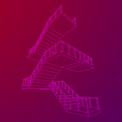 Wireframe stairs, interior staircases steps with railing