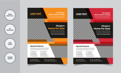 Real Estate Flyer Layout with Template  Abstract Design.
Template details:

2 Color Version
Full Vector EPS, file
Easy Customization and Editable
Size: A4 (210X297)