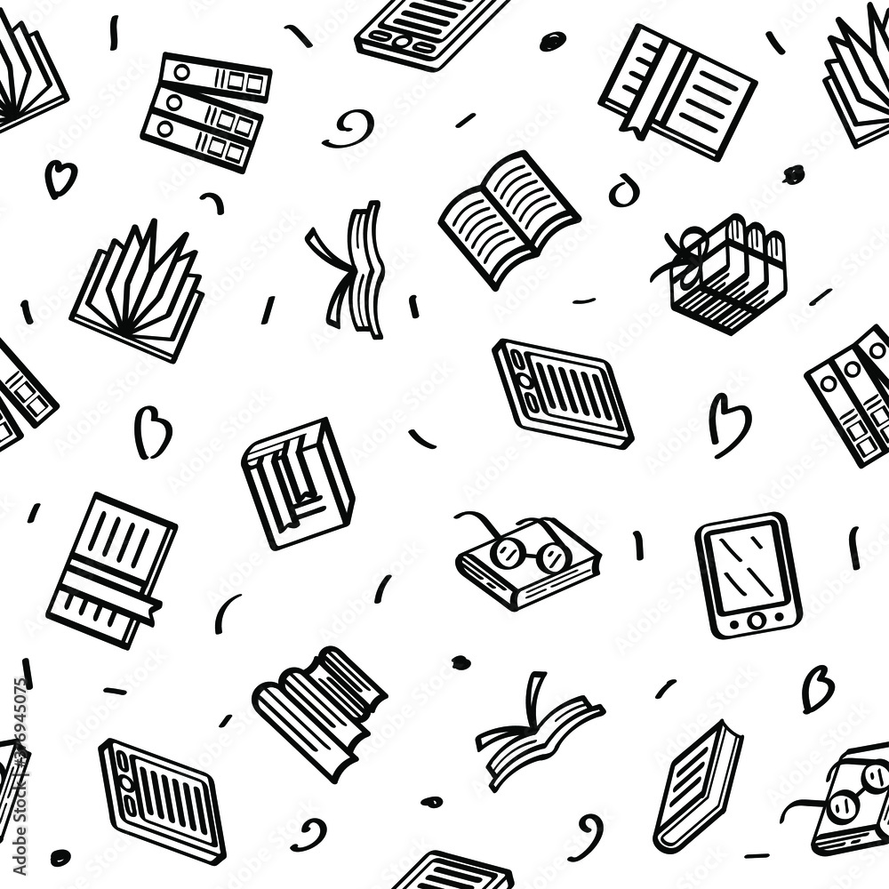Poster seamless pattern abstract doodle elements hand drawn collection books sketch vector design style bac