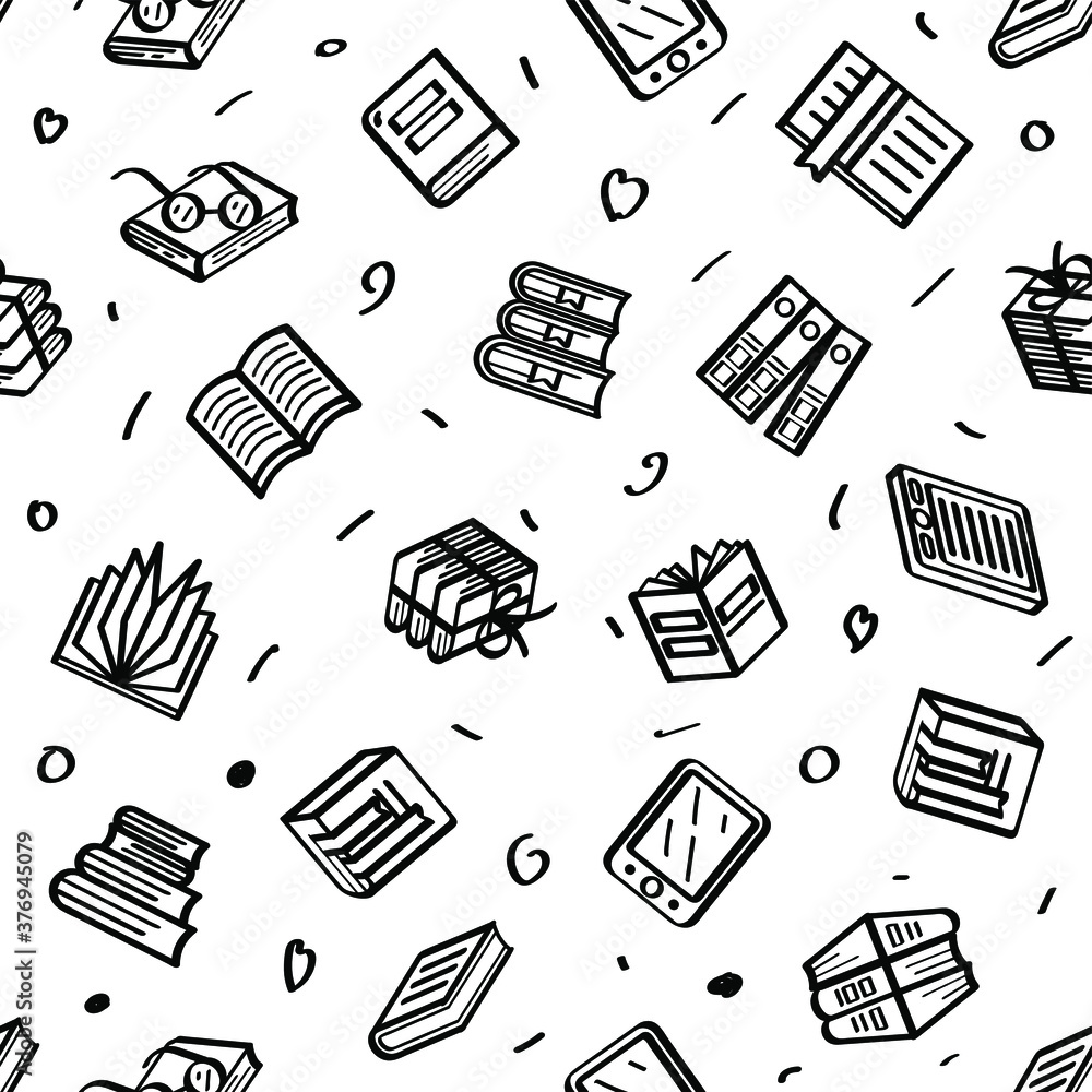 Poster seamless pattern abstract doodle elements hand drawn collection books sketch vector design style bac