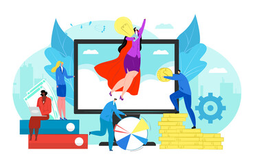 Start up concept of new business project vector illustration. Start-up in teamwork and managers launch new innovation product. Startup of new technology idea, innovation. Development.