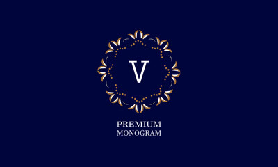 Decorative monogram design with the letter of the alphabet V. Elegant logo of the logo of the restaurant, hotel, business. Can be used for invitations, booklets, postcards.