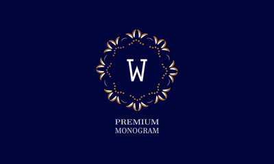 Decorative monogram design with the letter of the alphabet W. Elegant logo of the logo of the restaurant, hotel, business. Can be used for invitations, booklets, postcards.