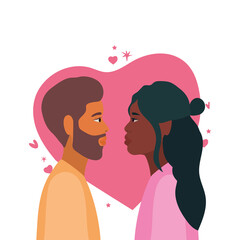 couple of woman and man in side view in front of heart vector design