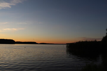 Beautiful sunset on the lake in Poland.