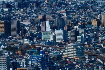 Fototapeta na wymiar 東京風景　大都会の密集した街並みクローズアップイメージ　葛飾区　2020年
