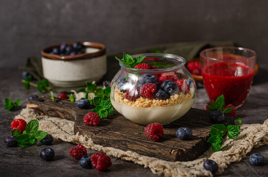 Fresh panna cotta with forest fruits