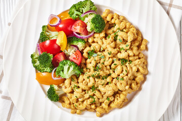 vegan mac and cheese with veggies salad