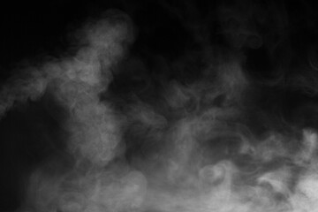 Blur white water vapour on isolated black background. Abstract of steam with copy space. Steam...
