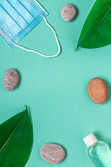 Flat lay on the theme of relaxation and spa during the coronavirus period.