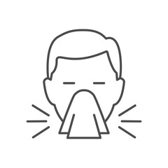 Sneeze line icon. Runny nose linear symbol. Flu infection and allergy symptom sign. Sneezing man head vector illustration isolated on white