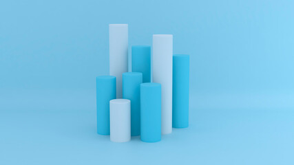 Abstract 3d blue and white cylinders. 3d render