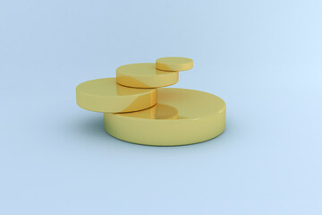 3d rendering cylinders stacked balance gold color. 3d illustration