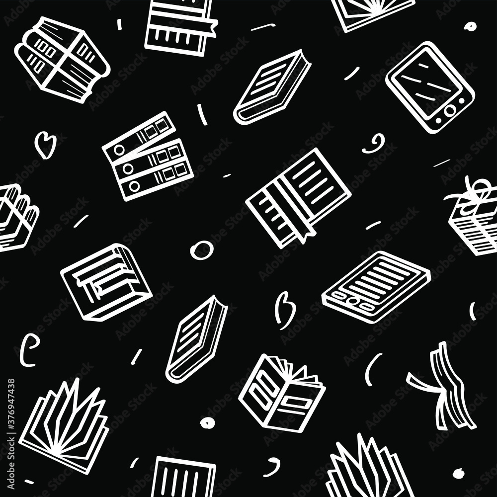 Poster seamless pattern abstract doodle elements hand drawn collection books sketch vector design style bac