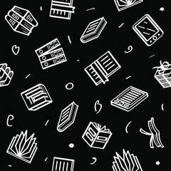 Seamless Pattern Abstract Doodle Elements Hand Drawn Collection Books Sketch Vector Design Style Background Reading Education Library E-Book Illustration Cartoon Icons