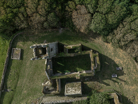 Aerial view of Castle Freke ruins, Rathbarry, Cork, Ireland