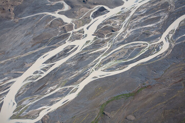 Aerial view of glacier river flow