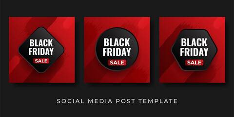 Creative modern Black Friday sale banner set geometric shape. Social media post or web ads design template. Price off discount background. Vector illustration.