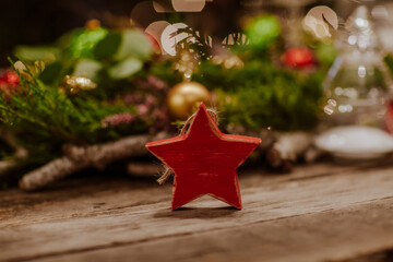 Christmas wooden table setting in rustic style