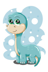 A little cute and small baby blue dinosaur, design animal cartoon vector illustration