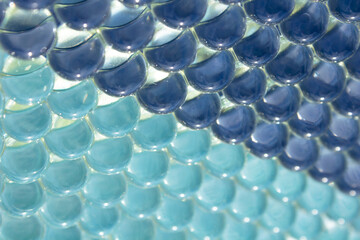 Macro of blue gel balls. Abstract bright cool geometric hydrogel background. For your design