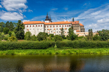 Fototapeta na wymiar Castle in Czech city Trebic. Trebic castle is situated in south Moravia.