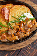 potato pancakes with mushrooms and bacon