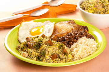 prato feito arroz feijão farofa e carme