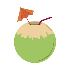 cocktail coconut with straw and umbrella flat icon style