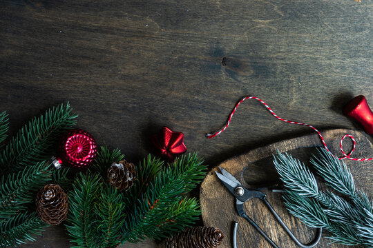 Christmas ornaments on a wooden table