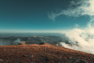 Beautiful mountain landscape in autumn season with yellow grass