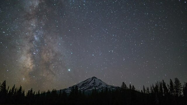  Astro timelapse of Milky Way galaxy over Mt. Shasta in California