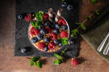 Fresh panna cotta with forest fruits