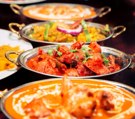 Indian Food Selection. Assorted indian curry and rice dishes	
