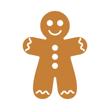 Christmas gingerbread man cookie. Ginger bread man with white icing decoration. Vector cartoon illustration in flat style. Christmas and New Year vector icon. Xmas symbol