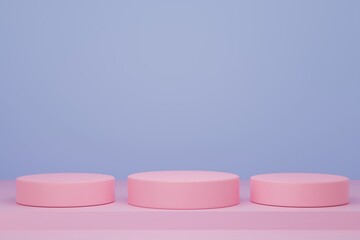 Minimal 3d rendering scene with composition empty cylinder pastel podium for product and abstract background. mock up geometric shape in pastel colors. platforms for cosmetic 3d illustration