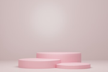 3d illustration with geometric shapes. steps pink cylinder podium platforms for cosmetic product presentation. mock up minimal design with empty space. Abstract composition modern