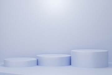 Minimal 3d rendering scene with composition empty cylinder blue podium for product and abstract background. mock up geometric shape in pastel colors. platforms for cosmetic 3d illustration