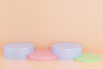 3d illustration with geometric shapes. steps pastel cylinder podium platforms for cosmetic product presentation. mock up minimal design with empty space. Abstract composition modern