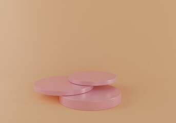3d illustration with geometric step cylinder podium platform for cosmetic products presentation.Mock up design empty space. Abstract composition in pink pastel background modern style