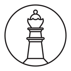 Rounded the a queen chess piece line art icon for apps or websites