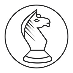 Rounded a knight chess piece line art icon for apps or websites