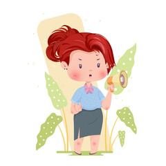 Cute chibi advertiser commander concept illustration