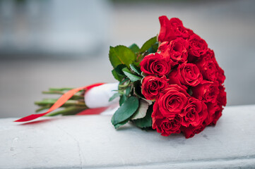 wedding bouquet with red roses. wedding day